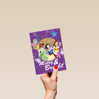 Kerstkaart Disney prinsessen Merry and bright
