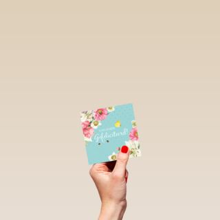 kaart flowers van harte gefeliciteerd lichtblauw