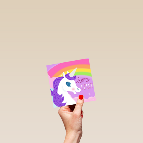 het is feest met een eenhoorn en regenboog