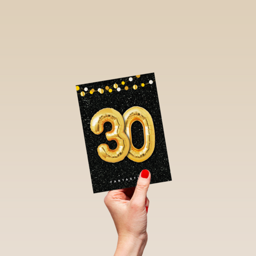 Verjaardagskaart leeftijden 30 ballonletters