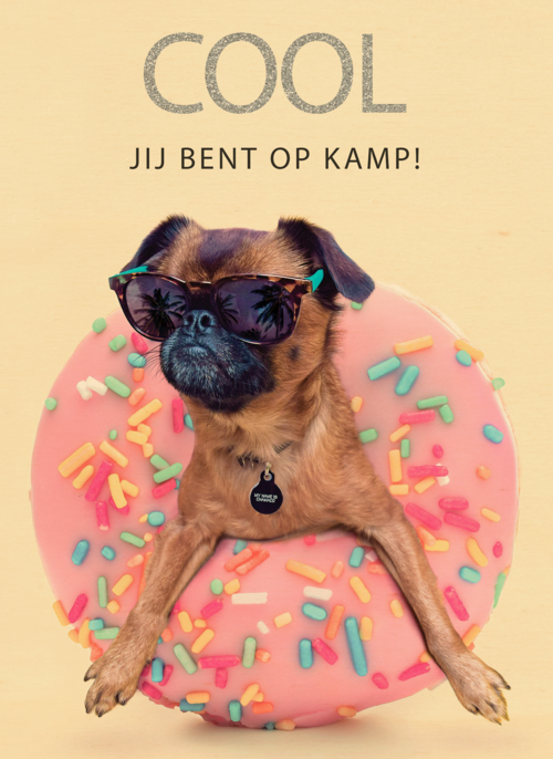 Op kamp kaart Cool hondje met donut