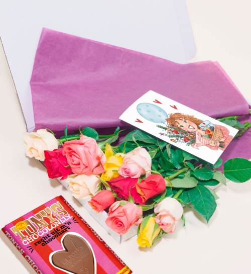 Brievenbusbloemen Rozen Taylor + Tony Chocolonely Recht Uit Mijn Chocohart