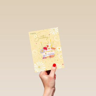 Verjaardagskaart vrouw taart met bloemen