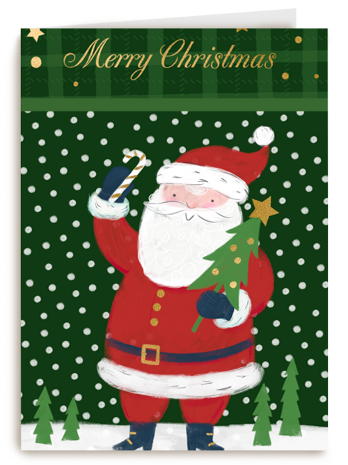 Kerstkaart met kerstman merry christmas