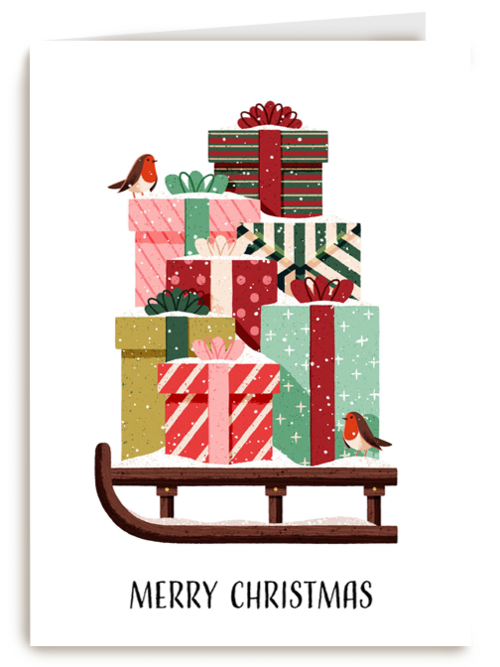 kerstkaart hip slee met cadeautjes folio
