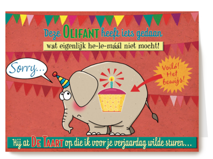 smile kaart oeps de olifant heeft de taart opgegeten