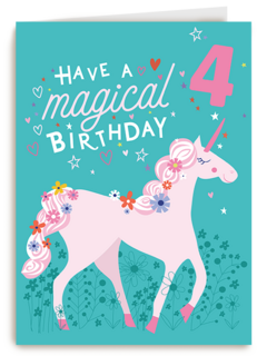 Verjaardagskaart unicorn met leeftijd