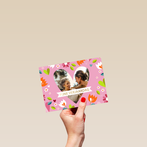 verjaardag kaart vrouw foto hart bloemen