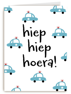 Verjaardagskaart politieautos hiep hiep