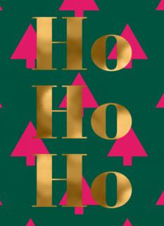 kerstkaart hip kerstboom ho ho ho goud