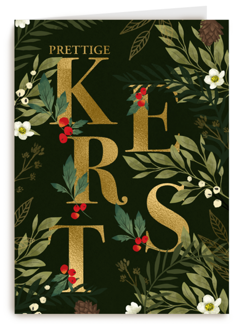 Kerstkaart klassiek gouden letters