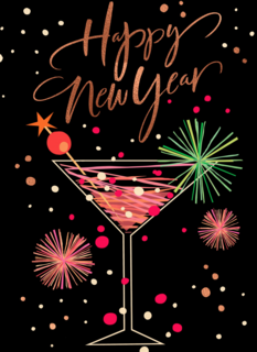 nieuwjaarskaart klassiek cocktailglas happy new year