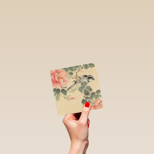 studio art kaart van schilderij bloemen en vogel blanco