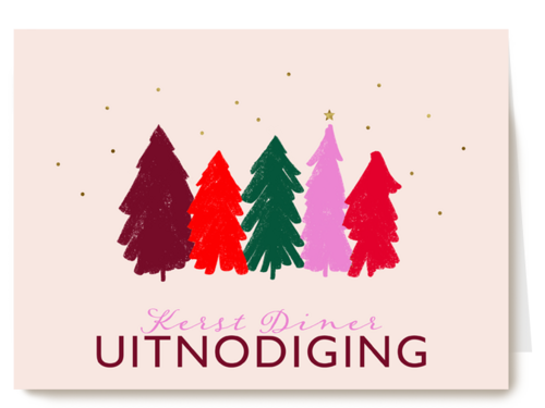 Kerstkaart uitnodiging kerstdiner kerstbomen