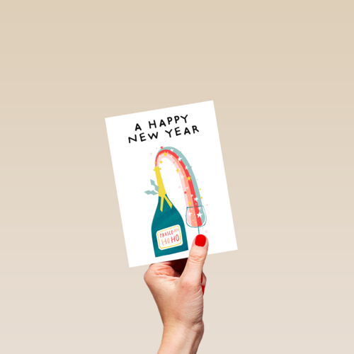 nieuwjaarskaart hip regenboog prosecco