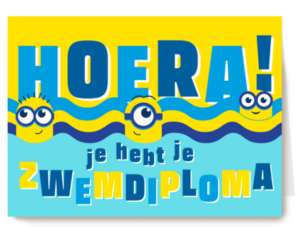 Minions kaart gefeliciteerd met zwemdiploma