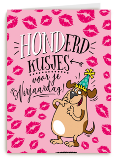 verjaardagskaart hond honderd kusjes voor je verjaardag