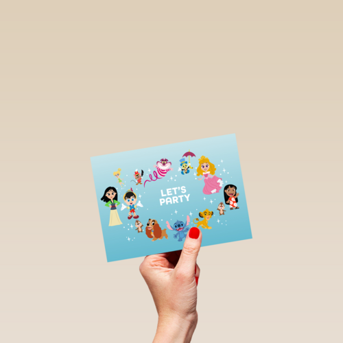Verjaardagskaart Disney karakters lets party