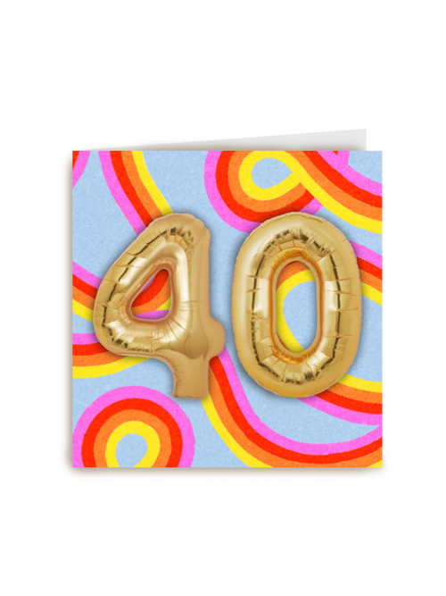 40 met ballonnen en kleurijke achtergrond
