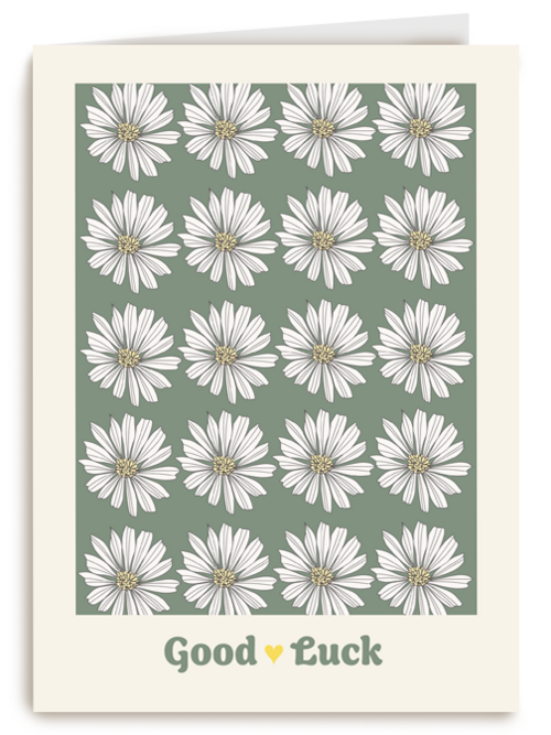 Good luck kaart met witte bloemetjes