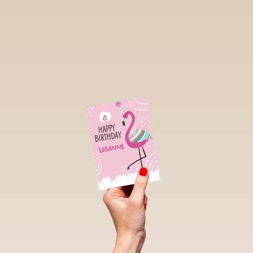 Verjaardagskaart flamingo aanpasbare tekst