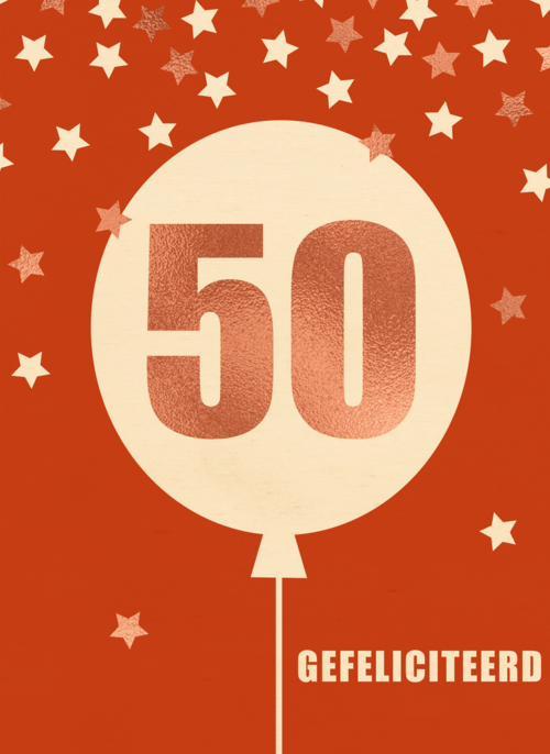 Verjaardagskaart leeftijden 50 ballon rood