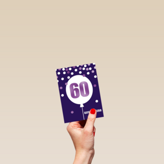 Verjaardagskaart leeftijden 60 paars ballon