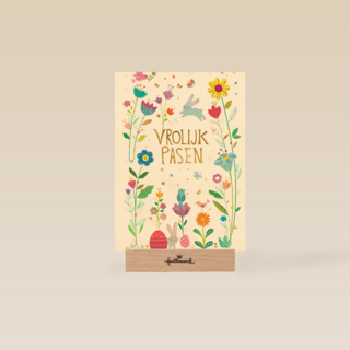 Paaskaart Vrolijk Pasen met bloemen