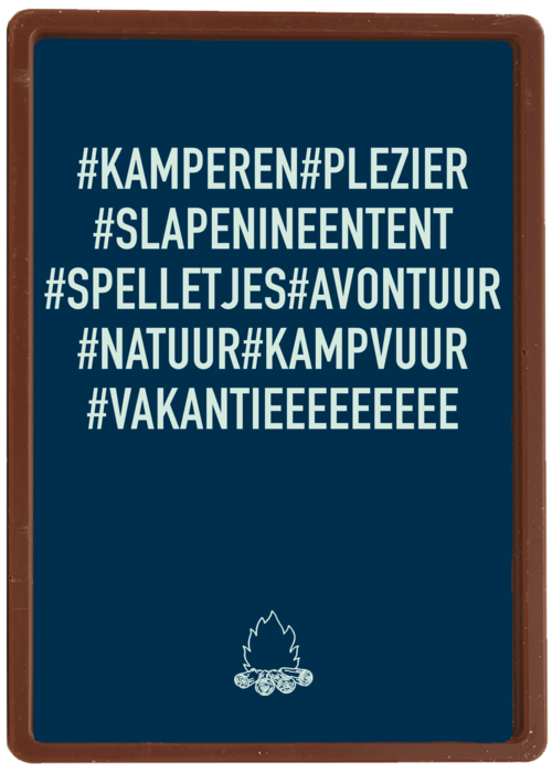 op kamp kaart met hashtag kamperen hashtag plezier