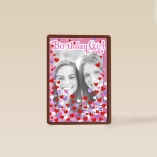 fotokaart birthday girl roze met hartjes