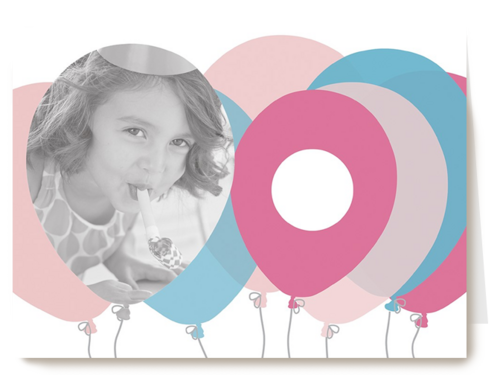verjaardag fotokaart met roze en blauwe ballonnen