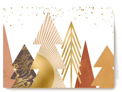 zakelijke kerstkaart met gouden kerstbomen