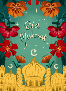 eid mubarak kaart met bloemen