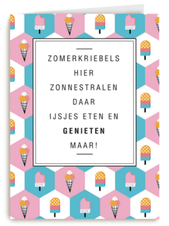 zomerkaart zomerkriebels zonnestralen ijsjes eten genieten