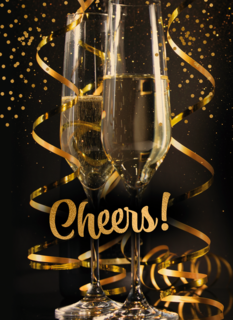 cheers with a glass champagne and confetti