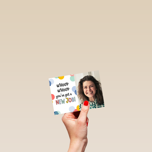 nieuwe baan foto kaart whoop whoop