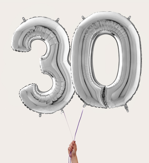 Cijferballon 30 Jaar Zilver XL