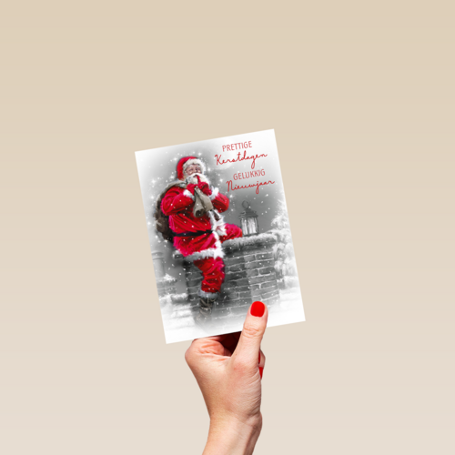 kerst top 10 kaart kerstman op een schoorsteen