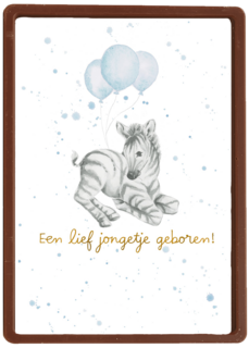 Babykaart zoon Zebra met blauwe ballonnen