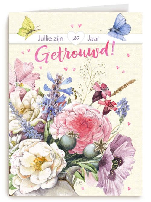 Huwelijkskaart 25 jaar getrouwd Marjolein Bastin
