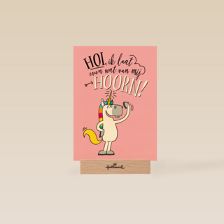 verjaardagskaart unicorn hoi ik laat even wat van mij hoorn