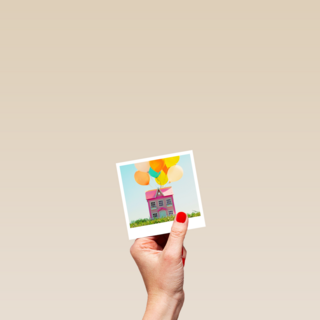 Verhuiskaart Vrolijk huis met ballonnen Polaroid