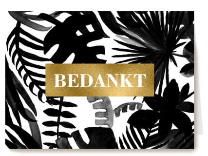 Bedanktkaart grafisch met planten zwart wit