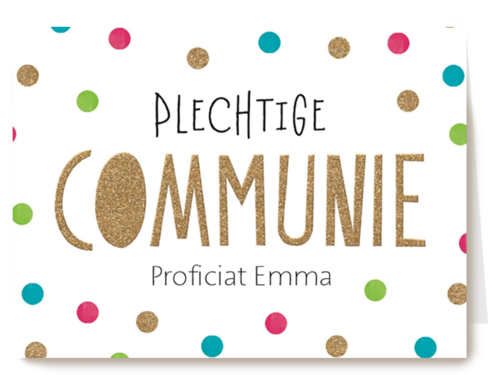 Feestelijke kaart plechtige communie met confetti stipjes