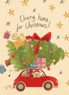 Kerstkaart matia studio kerstboom op auto