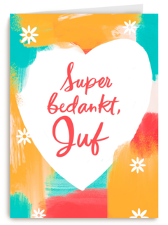 super bedankt juf met deze kaart met hart