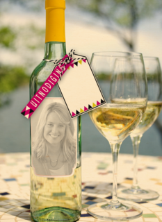 fotokaart fles wijn en glazen 35 jaar