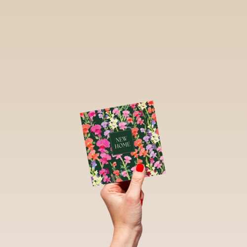 Nieuwe woning kaart New home met bloemen