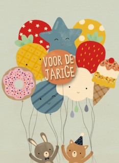 voor de jarige een grote tros ballonnen