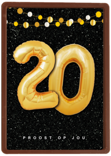 Verjaardagskaart leeftijden 20 ballonletters